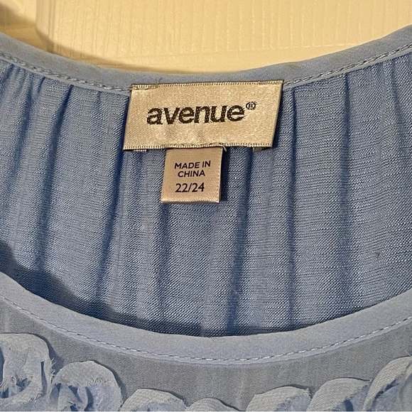 AVENUE Light Blue Ruffled Knit Tank Top Sleeveless T-Shirt Plus Size 22/24 - Picture 2 of 8